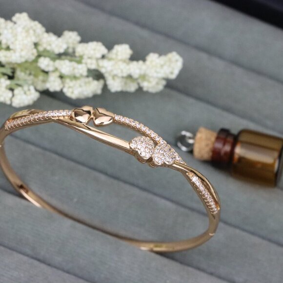 Rose Gold Heart Design Bangle with Sparkling CZ Accents, XPBL0448 - Picture 12 of 12